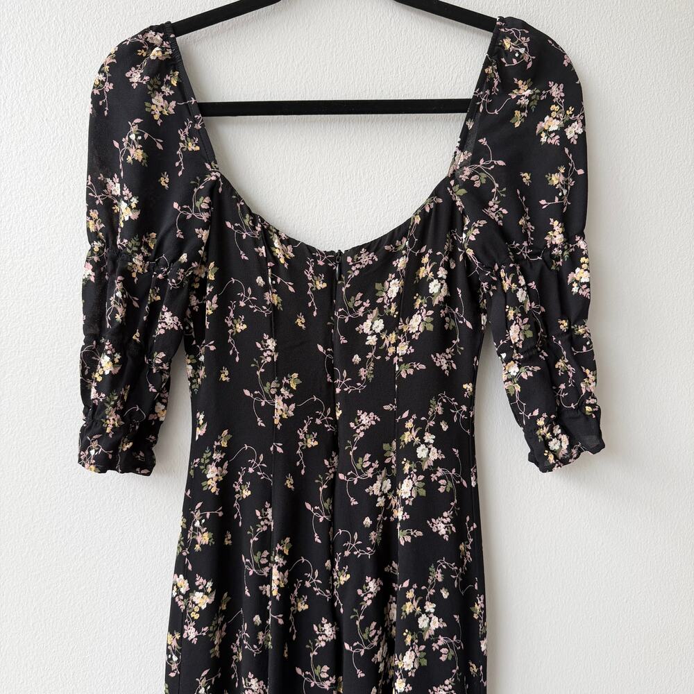 Reformation Clarissa Black Floral Midi Dress – Slit Crepe – Size M (US 6) - Picture 5 of 7